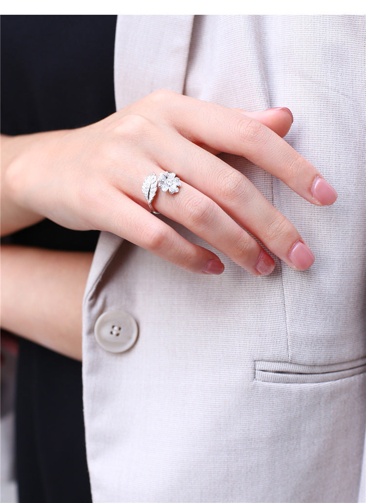 Bague fleur créative mode grande fleur bague pleine diamant