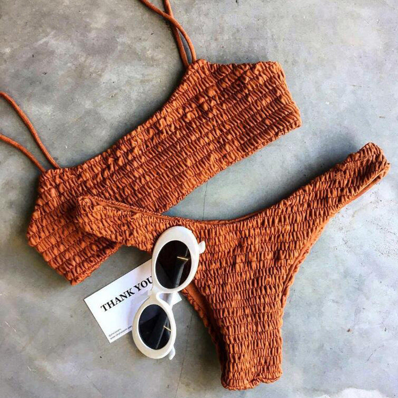 Maillot de bain sexy bikini triangle plissé