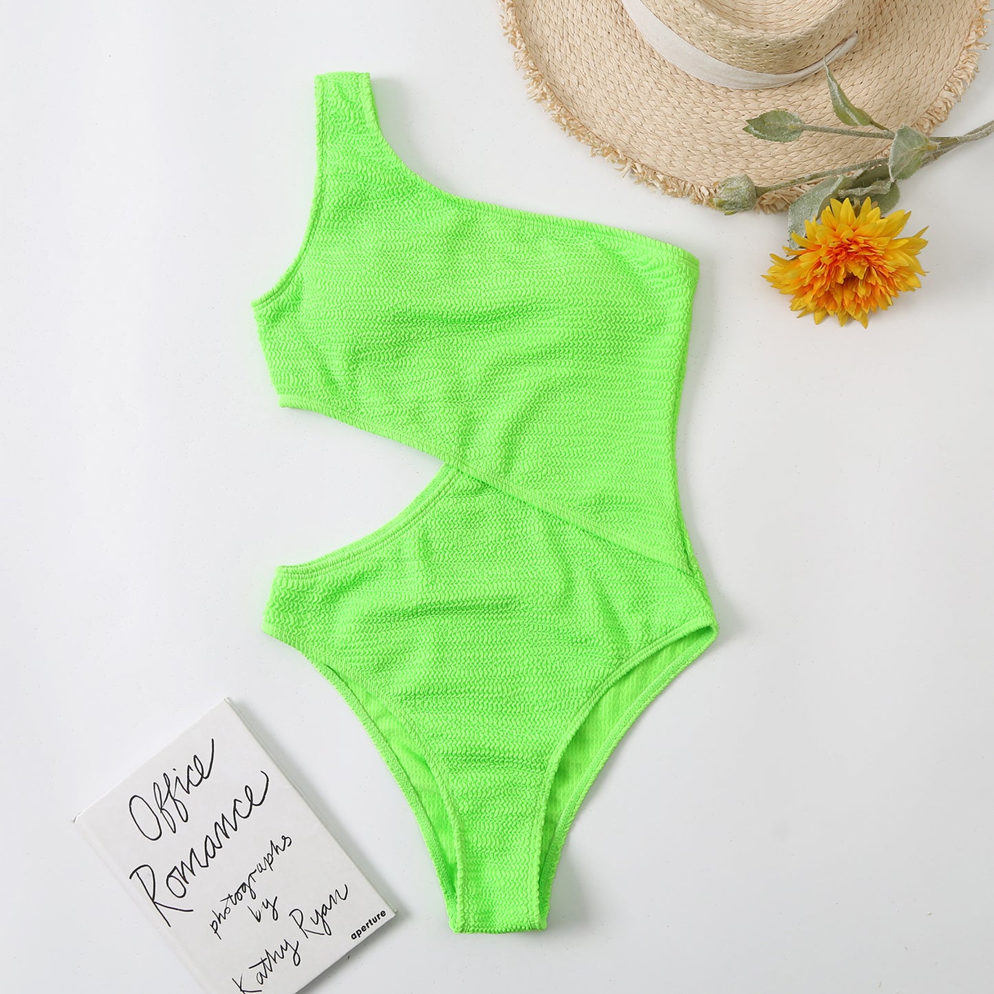 Maillot de bain une pièce pour femme, bikini, couleur unie, asymétrique épaule dénudée