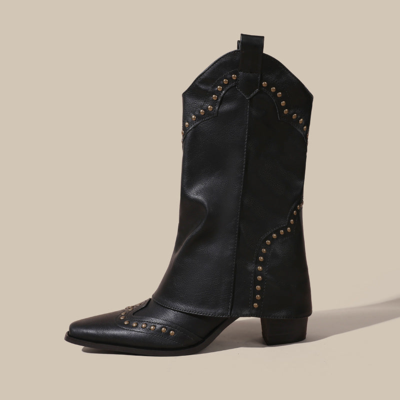 Botas de moda Botas retro con corte en V y pierna alta Botas Martin con tachuelas