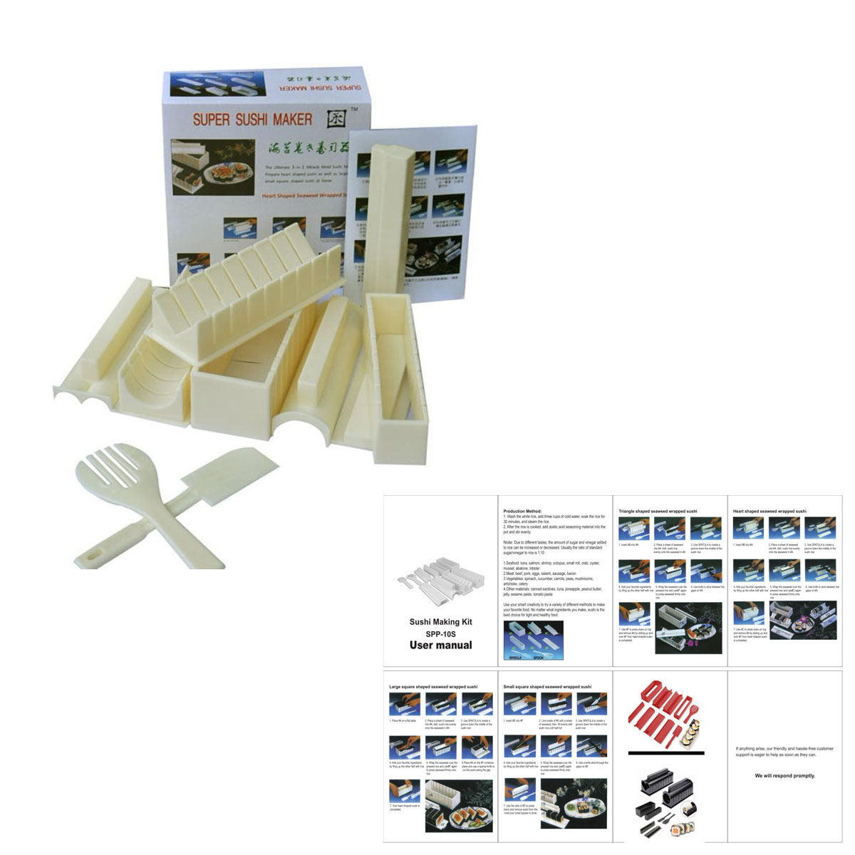 Kit d'outils manuels pour la fabrication de sushis, en plastique de haute qualité, avec 5 moules à rouleaux de sushi