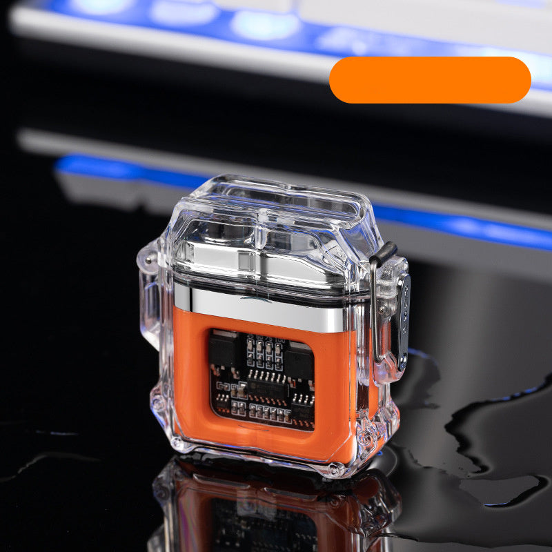 Briquet USB coupe-vent Double arc allume-cigare coque transparente étanche briquets à impulsions électroniques