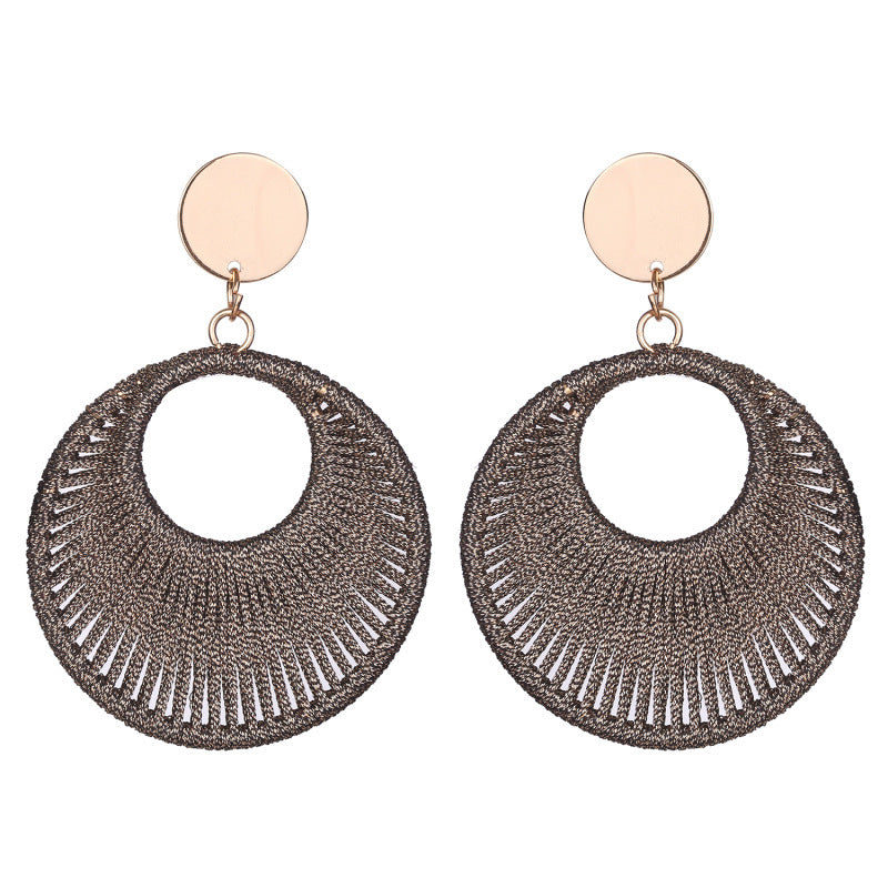 Boucles d'oreilles géométriques Vintage en fil de coton enroulé en fil de soie, simplicité et tempérament exagéré, faites à la main