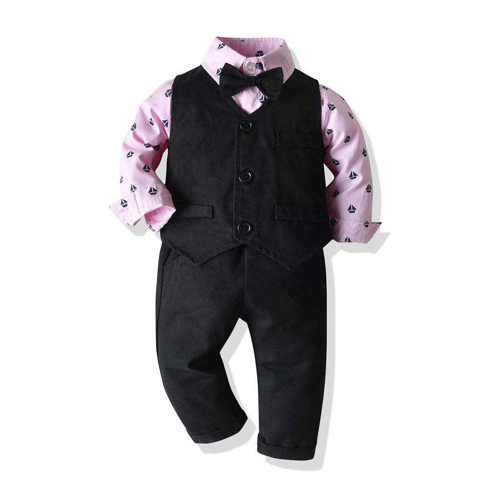 Ensemble haut et haut pour garçons, vêtements pour hommes, chemise à manches longues avec nœud papillon, gilet et pantalon, costume 3 pièces, ensemble de vêtements décontractés pour enfants garçons