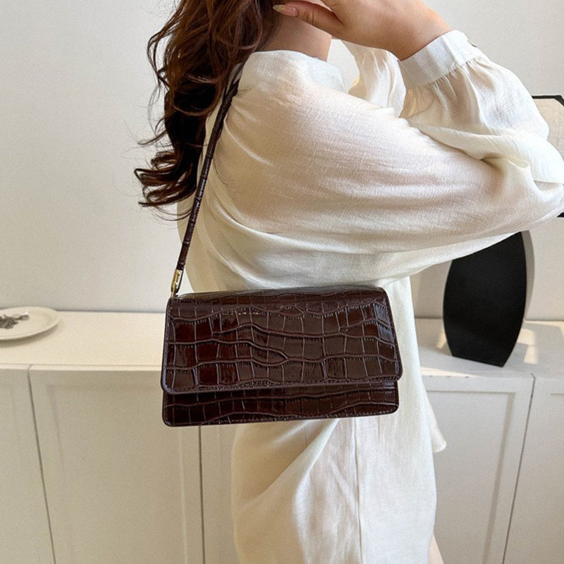 Women Shoulder Bgas Stone Pattern Solid Color Elegant Bag