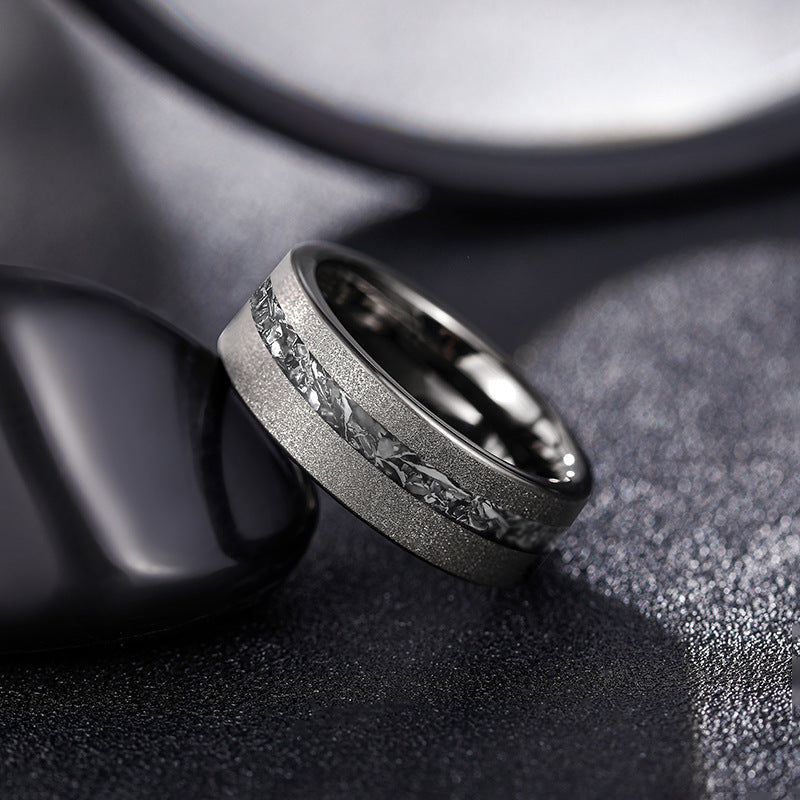 Anillo de tungsteno de escoria de aluminio roto con arena negra para hombre