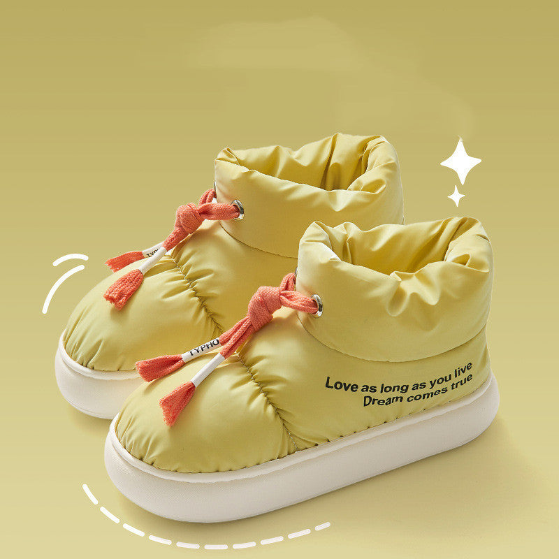 Chaussures d'hiver en coton avec cordon de serrage, bottes de neige épaisses et imperméables en peluche pour femme, confortables, semelle souple, bottines chaudes