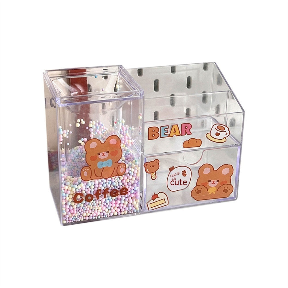 Papeterie de bureau de grande capacité pour étudiant, porte-brosse de maquillage pour fille mignonne