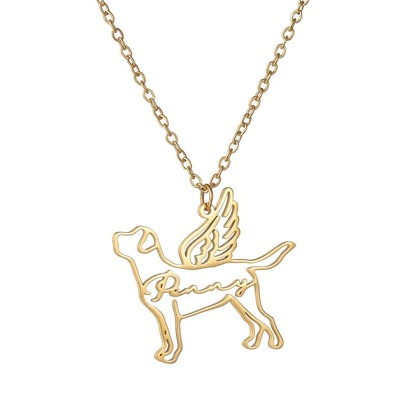 Collier pendentif lettre motif chien bricolage en acier inoxydable