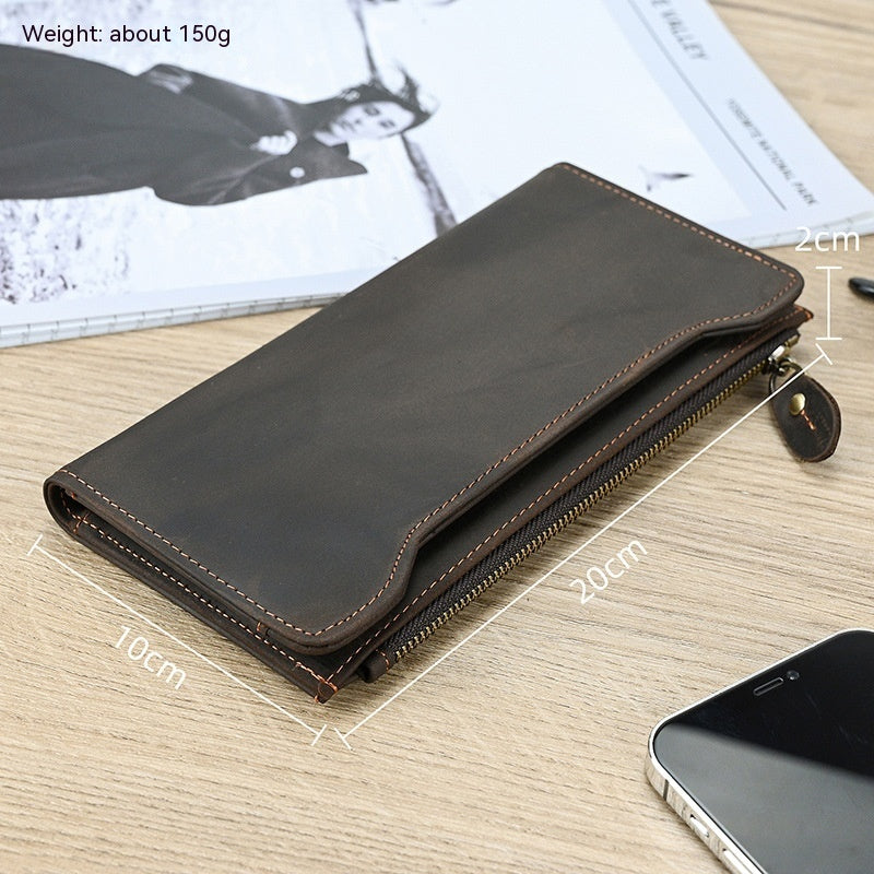 Cartera con hebilla y múltiples ranuras para tarjetas de cuero Crazy Horse para hombre