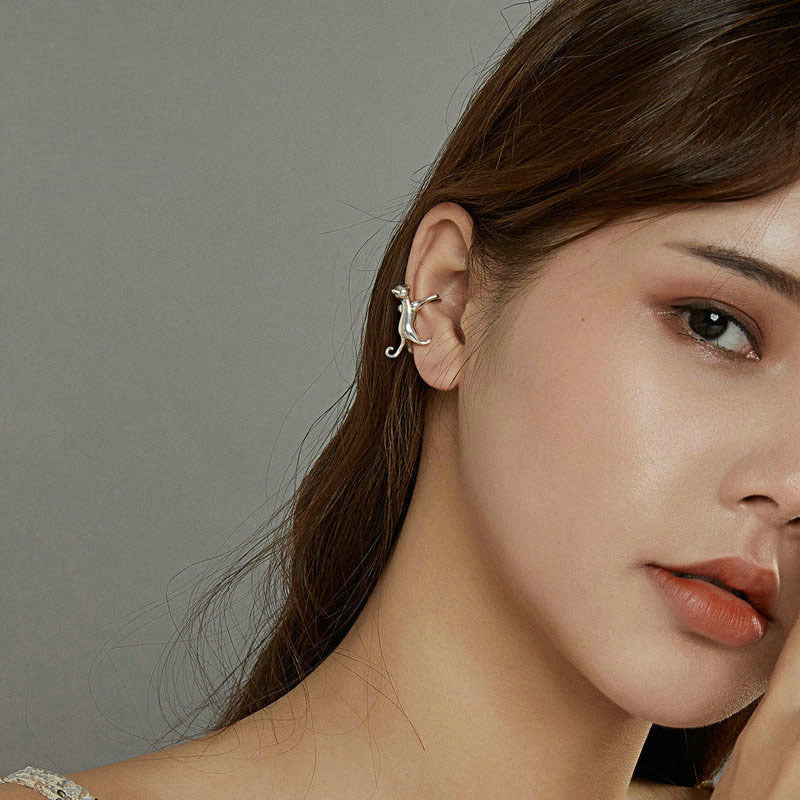 Boucles d'oreilles simples en argent sterling S925 pour filles, chaton mignon