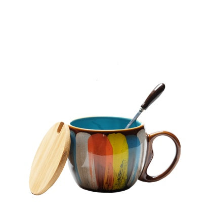 Tasse en céramique créative, tasse à lait, tasse à eau, tasse à café, tasse de petit déjeuner, tasse à couple, tasse avec couvercle, cuillère