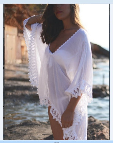 Chemisier blanc en dentelle de bikini de plage de couleur unie à la mode