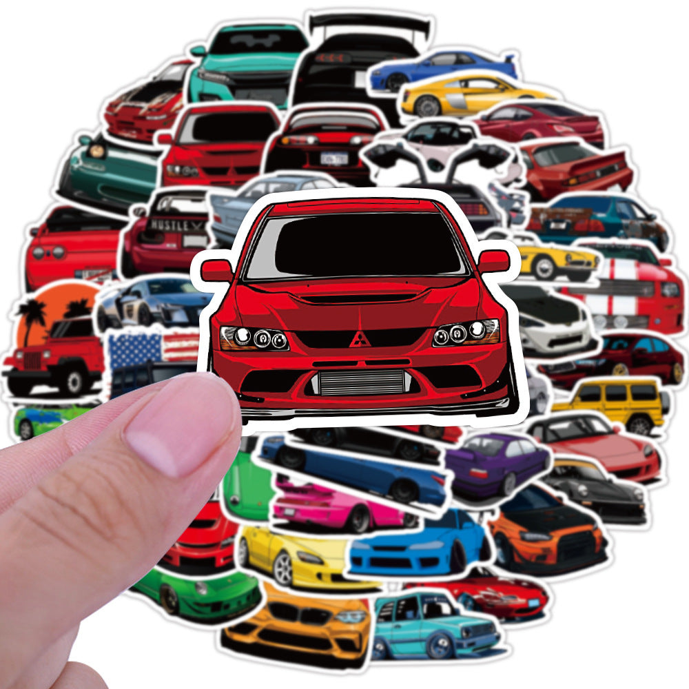 50 piezas de pegatinas de grafiti de coche de carreras modificadas, decoración personalizada para equipaje y portátil