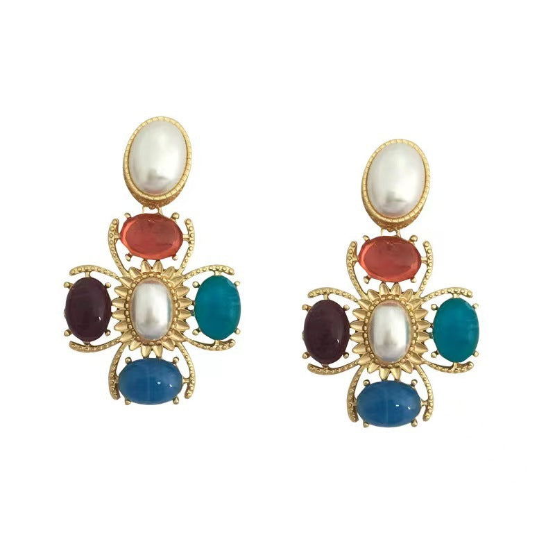 Clous d'oreilles géométriques de style antique en argent sterling exagérés