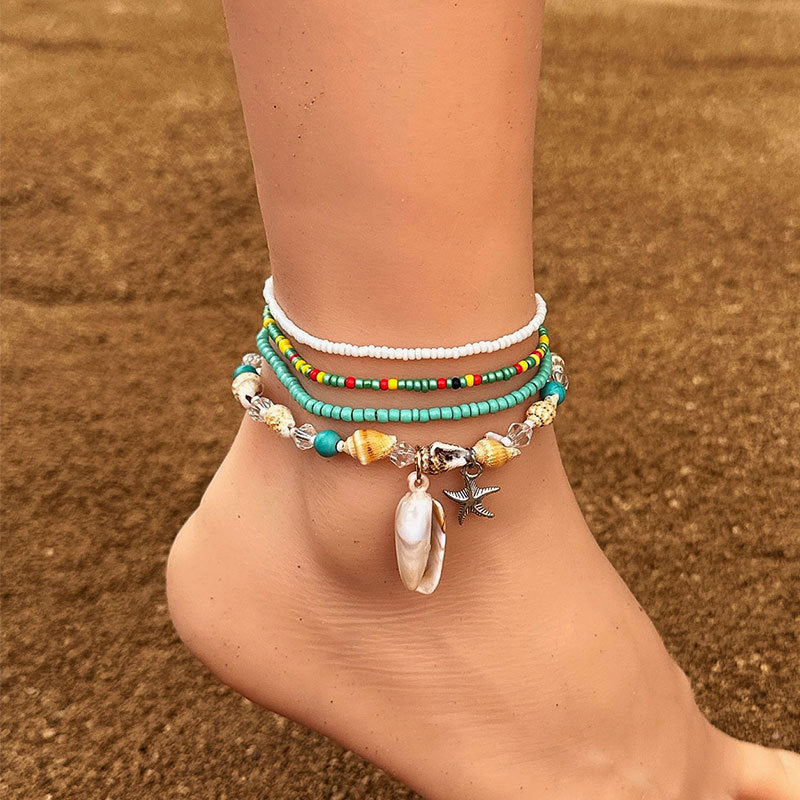 Ornements de pied bohème couleur perle étoile de mer coquille pendentif cheville femme plage Style ornement