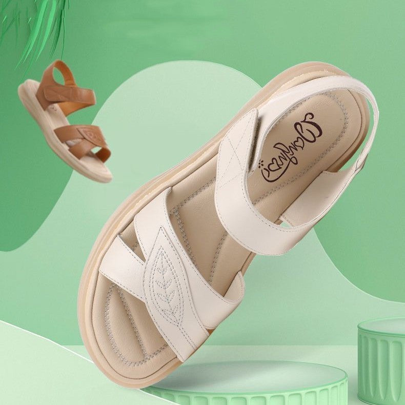 Sandalias de suela plana antideslizantes con suela de tendón de vaca