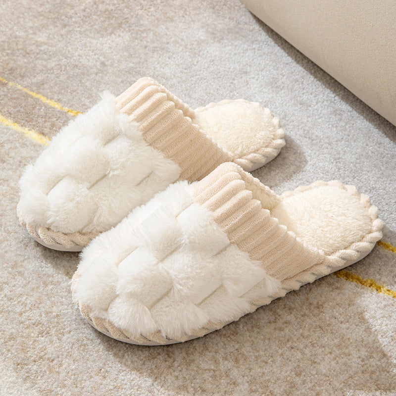 Pantuflas de felpa para parejas con plataforma cálida para interiores