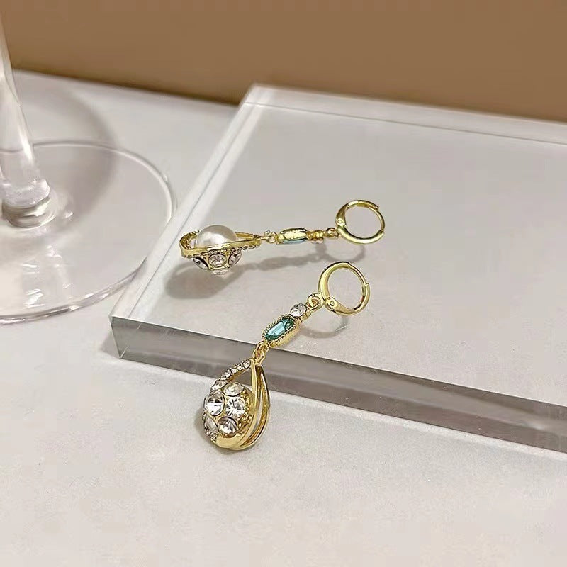 Boucles d'oreilles goutte d'eau en diamant, boule de strass Double face française, boucles d'oreilles stéréo, Clip d'oreille