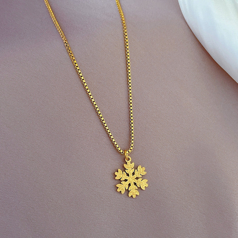 Collier minimaliste flottant en forme de flocon de neige pour femme, poêle en or véritable