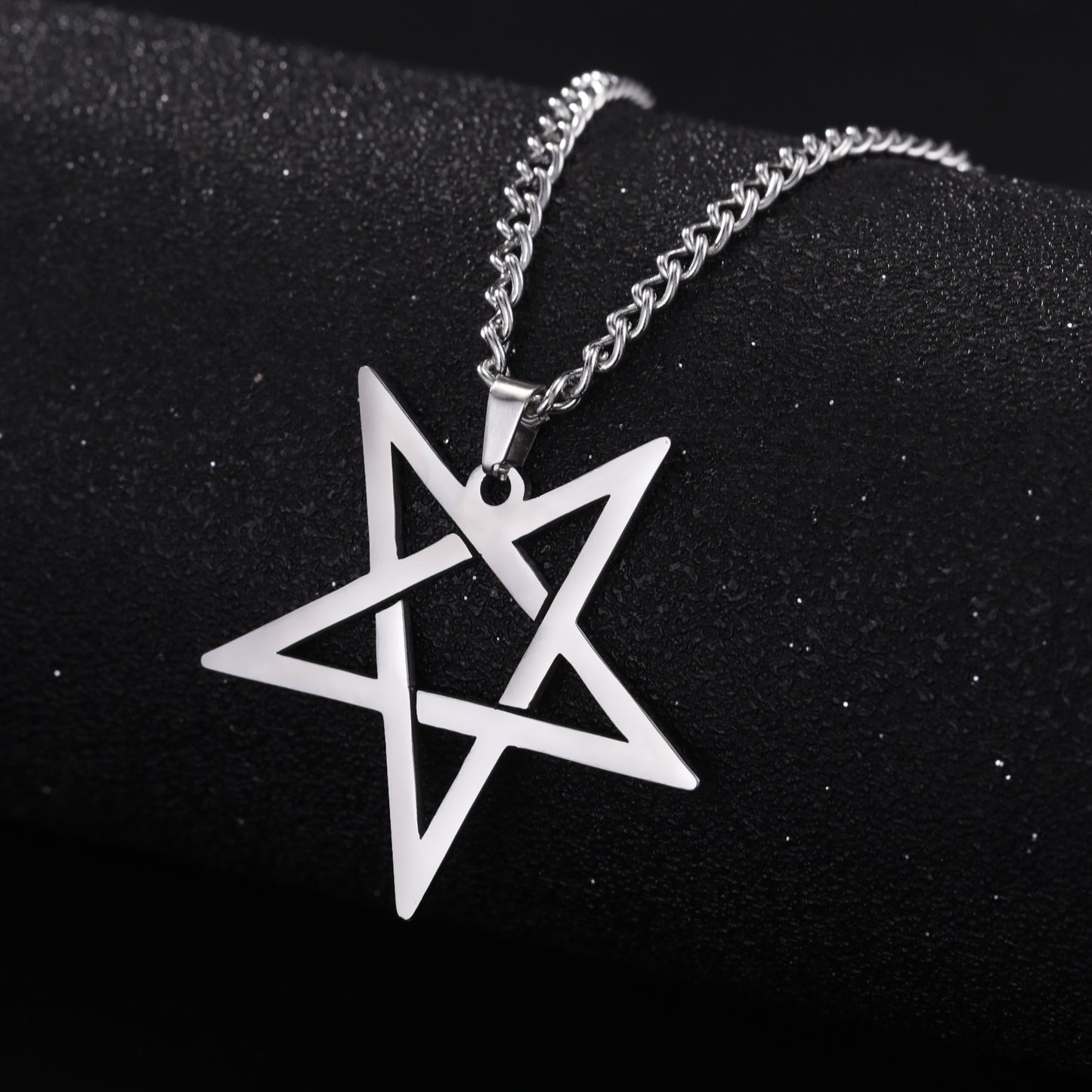 Titanium Steel Cut Hollow Irregular Pentagram Pendant 304 Stainless Steel Necklace