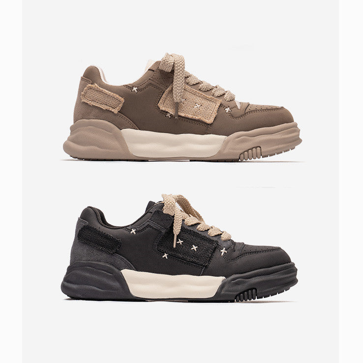 Zapatos vintage de cuero con parches versátiles e informales para hombre