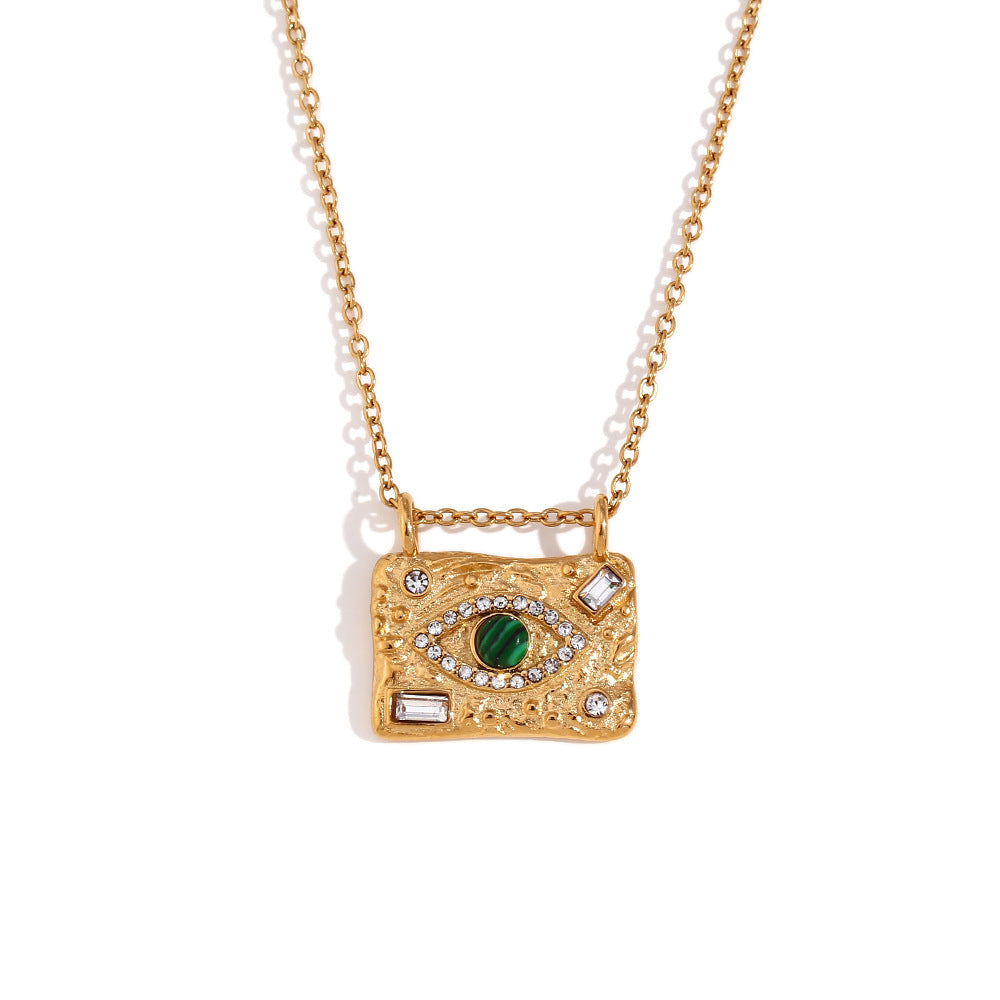 Ins asequible lujo moda malaquita ojo circón colgante collar joyería traje