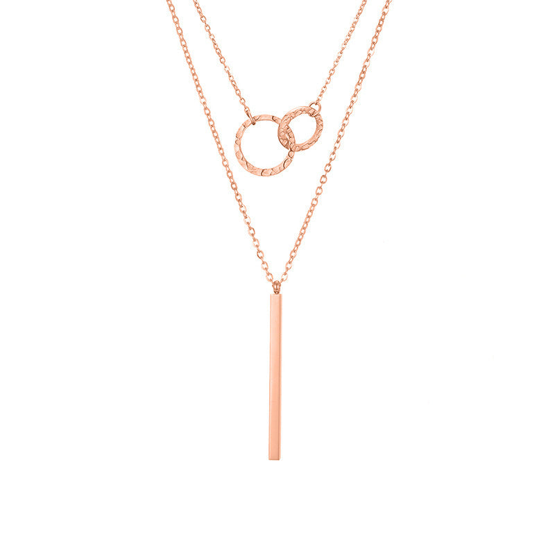 Collier en acier inoxydable à double couche avec pendentif géométrique