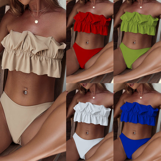 Bikini con top de tubo y traje de baño dividido para mujer