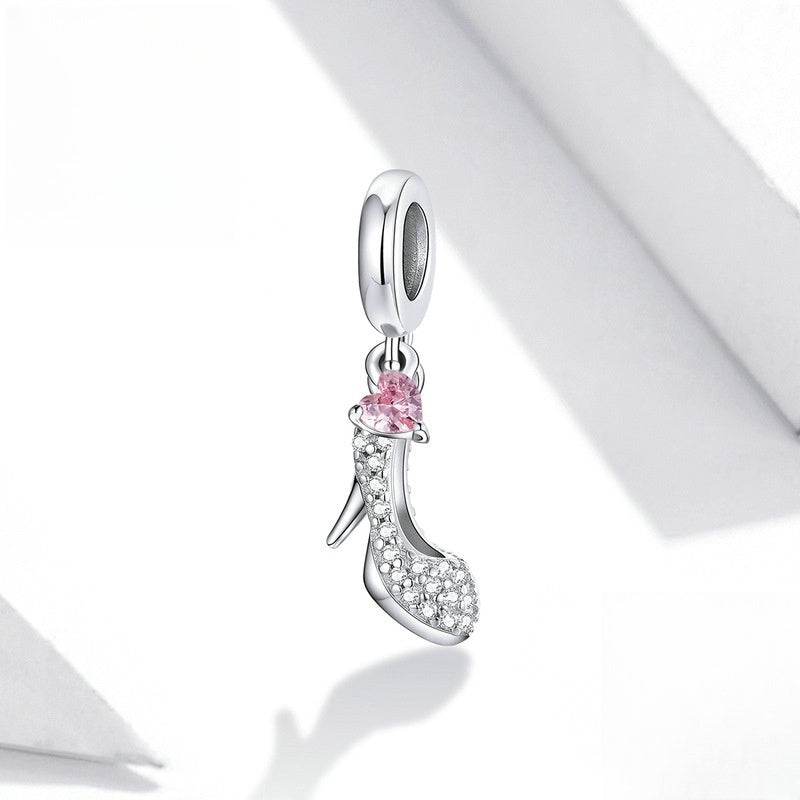 Bracelet pendentif chaussures en cristal en argent sterling 925 simple plaqué or blanc