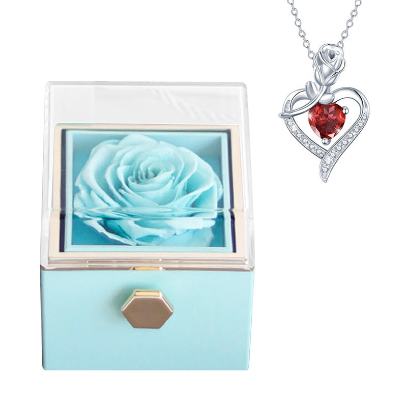 Rotatable Preserved Fresh Flower Necklace And Rose Box Suit