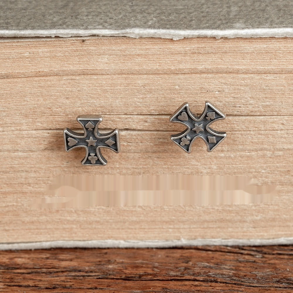 Boucles d'oreilles à tige en forme de croix de poker rétro pur S925