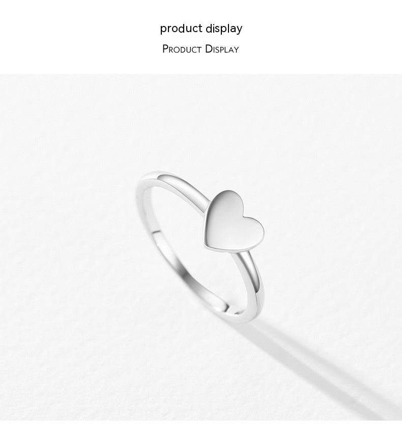 Female Minority Simple S925 Glossy Love Heart-shaped Ring