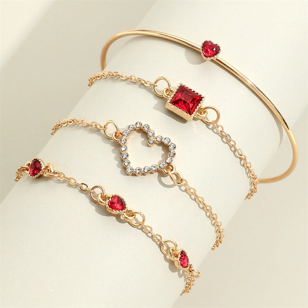 Bracelet de pierres précieuses carrées de luxe léger pour femme, entièrement bijou, cœur aimant, cœur de pêche
