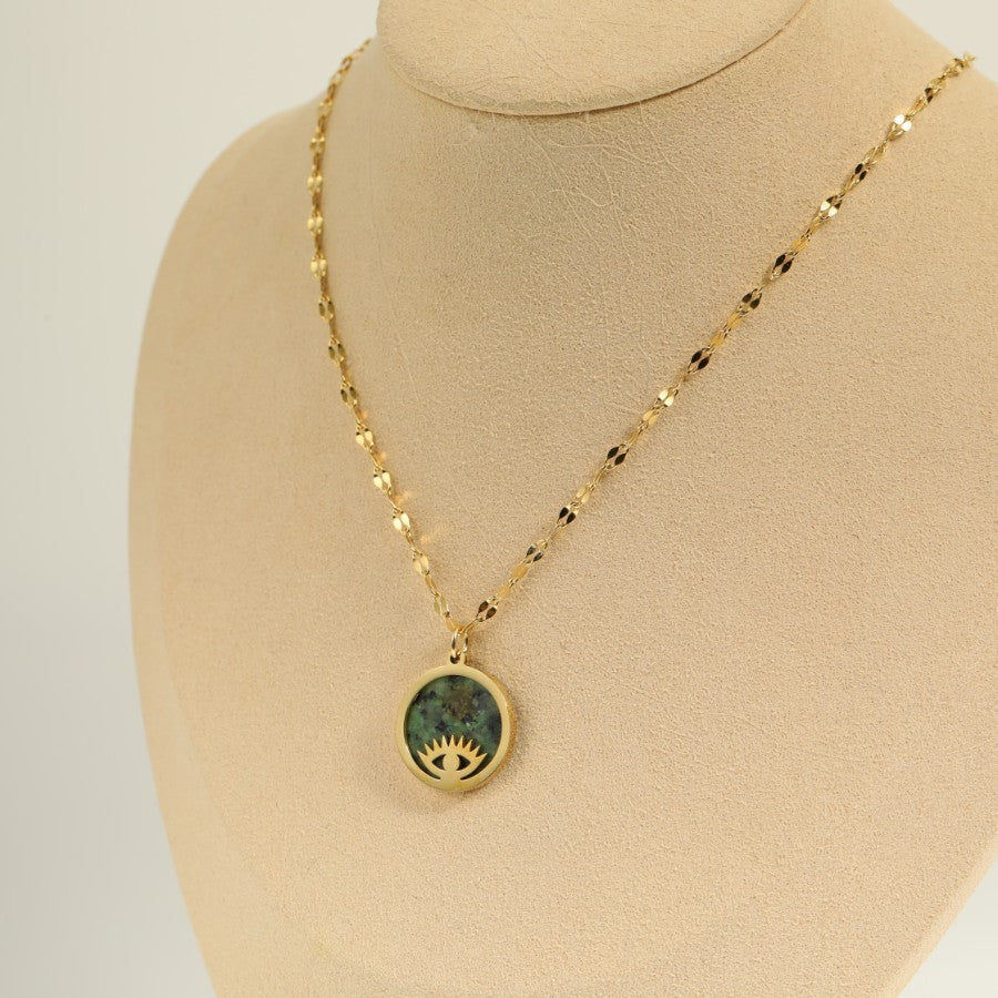 Collier en pierre naturelle Simple, placage en acier inoxydable, lumière du soleil, or véritable 18 carats