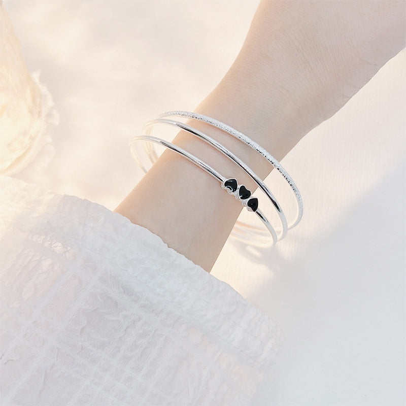 Sansheng Sanshi Pure Silver 9999 Sterling Silver Bracelet Female With Hearts Epoxy