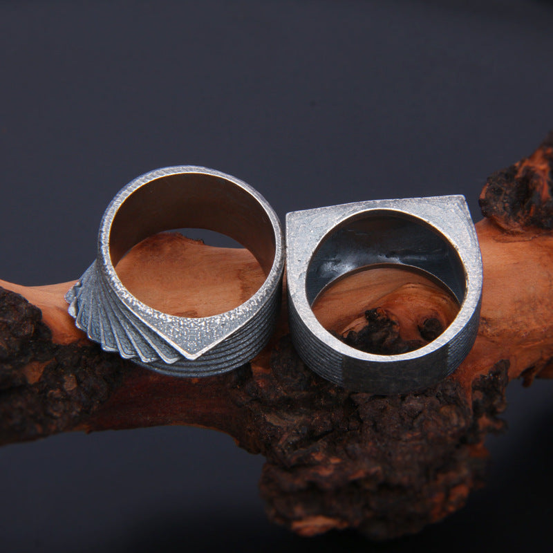 Bague rayée irrégulière rétro en argent sterling S925