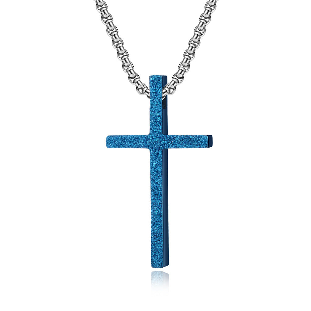Titanium Steel Frosted Cross Pendant Necklace