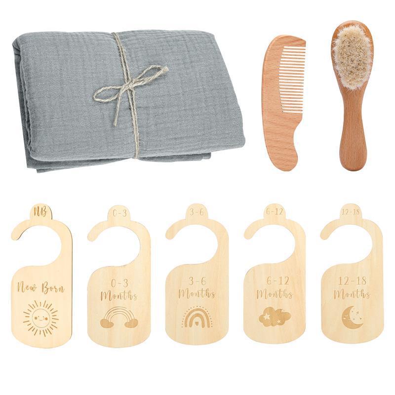 Coffret cadeau pour bébé, brosse en laine, serviette de bain douce pour la peau, coffret cadeau pour bébé d'un mois et de cent jours