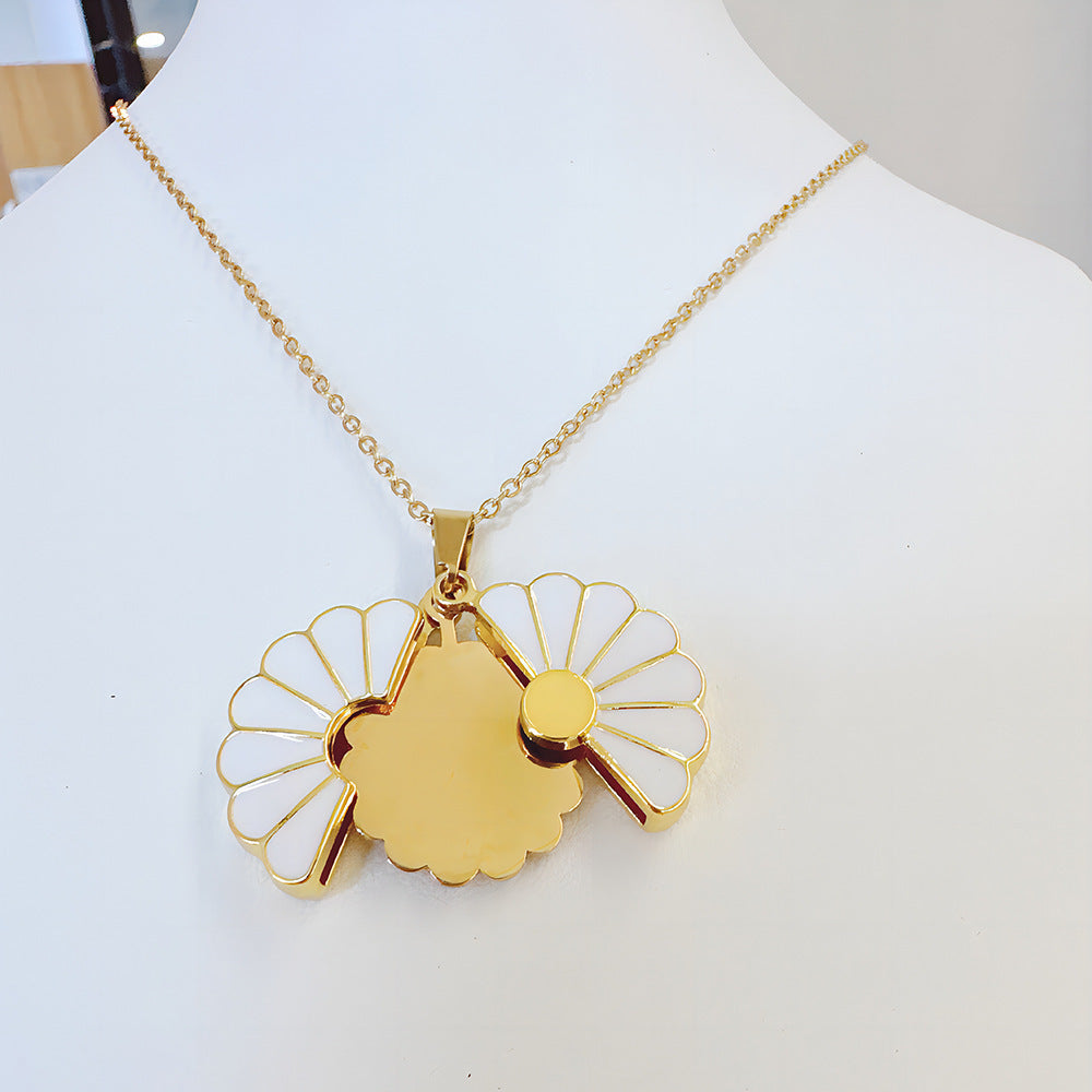Daisy Stainless Steel Blank Inscription Necklace SUNFLOWER Gold Pendant Drop Oil Chrysanthemum Necklace