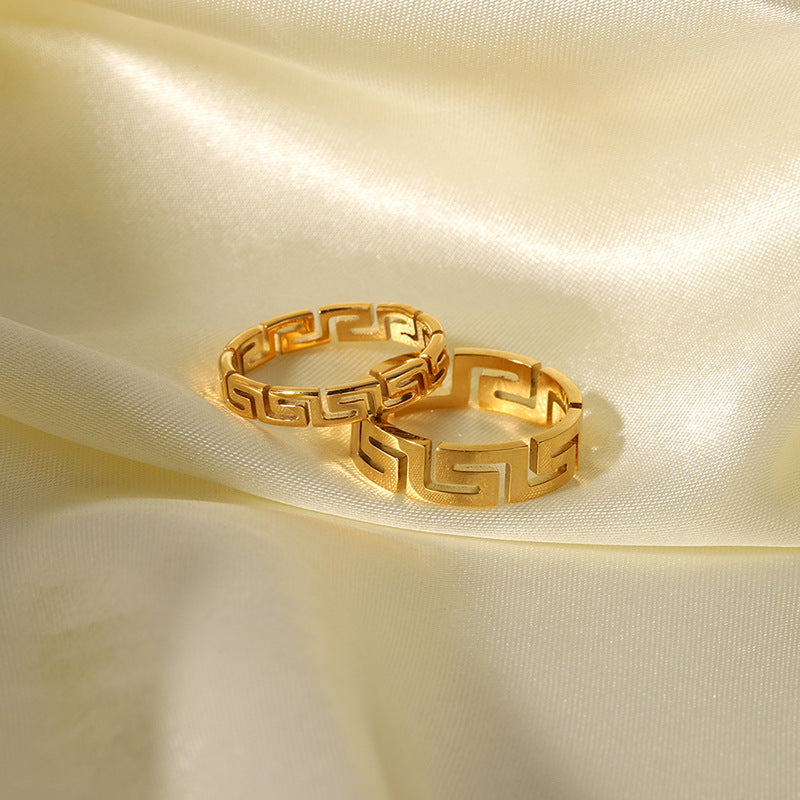 Stainless Steel Ring Great Wall Pattern Geometric Hollow Fashion All-match Titanium Steel Ring