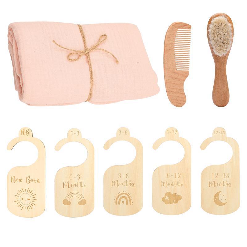 Coffret cadeau pour bébé, brosse en laine, serviette de bain douce pour la peau, coffret cadeau pour bébé d'un mois et de cent jours