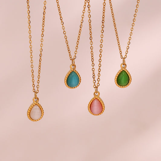 Collar con colgante de ópalo cuentagotas de acero inoxidable para mujer