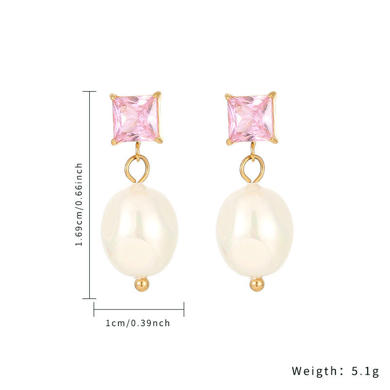 Boucles d'oreilles en acier inoxydable et zircon, diamant rectangulaire, mode 18 carats, titane