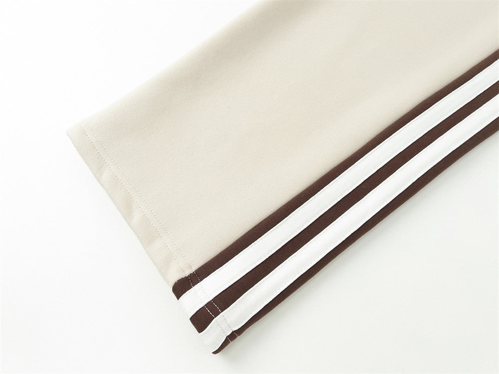 Men's Side Ribbon Matching Striped Loose Straight Pants