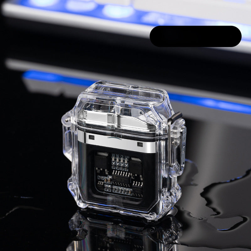 Briquet USB coupe-vent Double arc allume-cigare coque transparente étanche briquets à impulsions électroniques