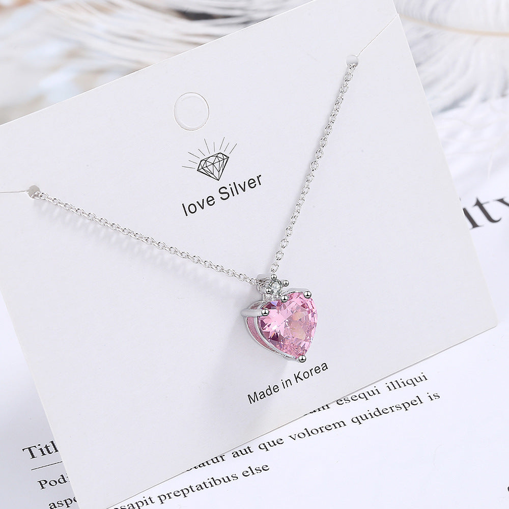 Women's Simple Diamond-embedded Heart-shaped Pendant Necklace