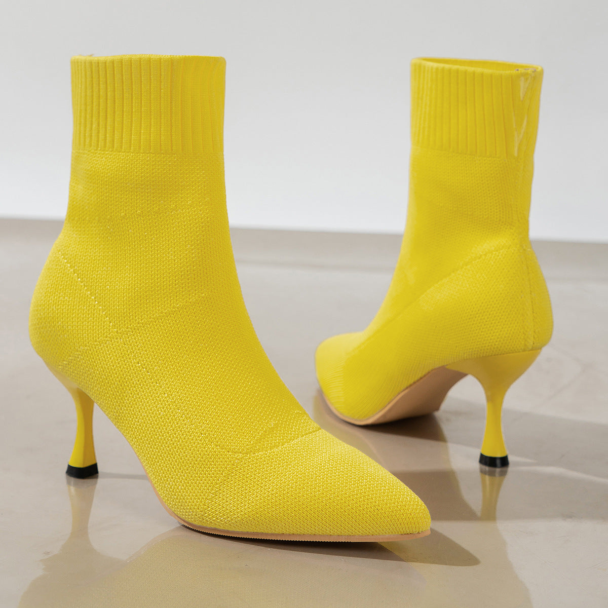 Bottines à talons aiguilles à bout pointu pour femme, escarpins de luxe tricotés et tissés à la mouche, élastiques, à la mode, automne et hiver