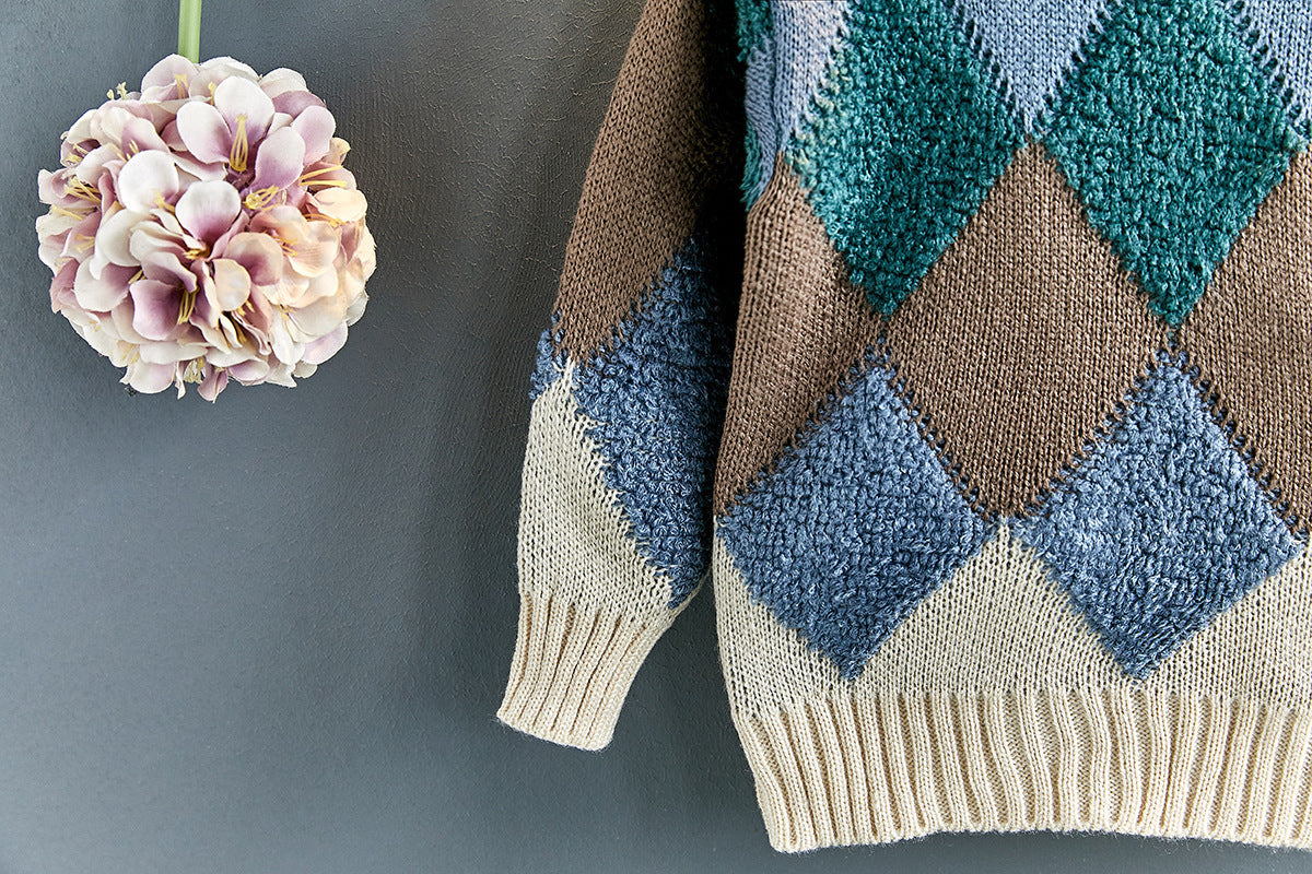 Pull décontracté à la mode pour filles, pull à carreaux