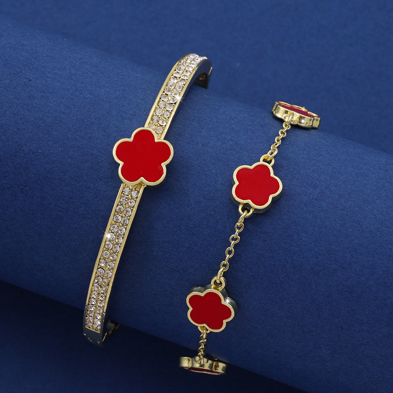 Bracelet porte-bonheur à cinq pétales de fleurs, deux pièces, à cinq feuilles, pour femmes